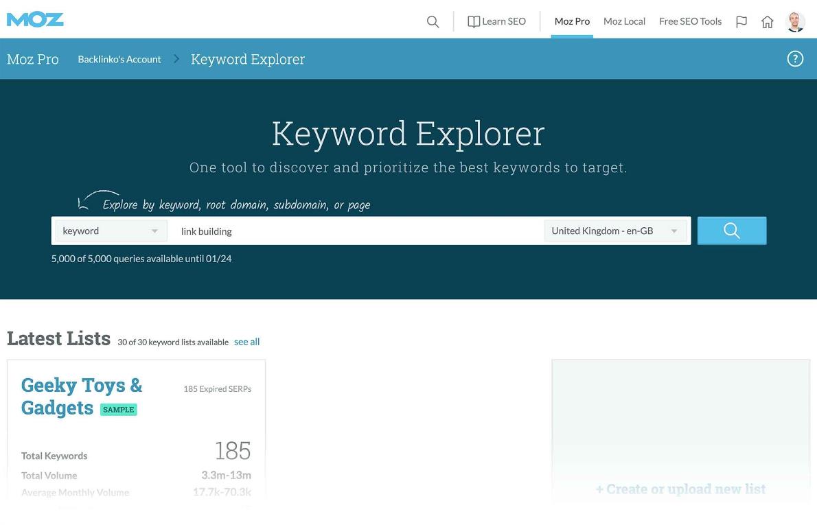 ابزار جستجو کلمات کلیدی  moz keyword explorer